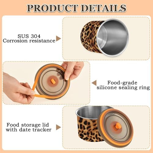 Leopard Print Coffee Canister with Lid Airtight Food Storage Containers 17oz Stainless Steel Canisters Kitchen Food Organizer for Beans, Cereal, Pasta, Flour, Sugar, Snacks