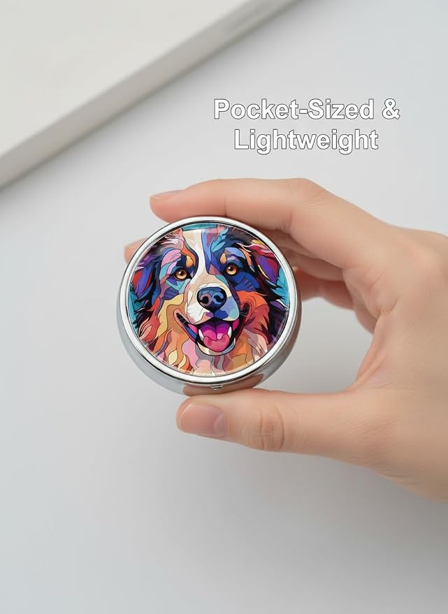 Australian Shepherd Dog Small Box for Pill,3 Compartment Pill Case Travel Medicine,Portable Pocket or Purse Pill Organizer Container Holder Hold Vitamins, Medication, Fish Oil Supplements