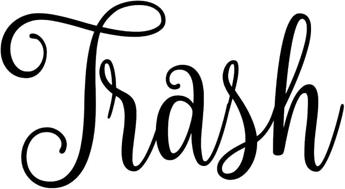 Trash 4w x 2h Label | Kitchen Pantry Organization | Die Cut Vinyl Decal | Black Fancy Font (Sticker Only)