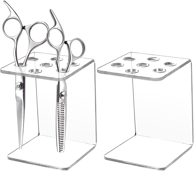 AHANDMAKER 2 Pack Scissor Holder Rack, Acrylic Desktop Organizer Stand for Salon Sewing Barber Shears Organizer Hair Pet Grooming Tools Storage Decoration, Transparent