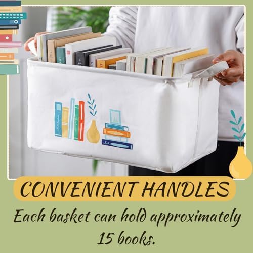 Breling 4 Pcs Book Lover Gifts Book Baskets Books Storage Bins with Handles Books Return Baskets Large Collapsible Storage Bin Box for Graduation Gift Shelf Home Office Library, 15 x 10 x 8 in