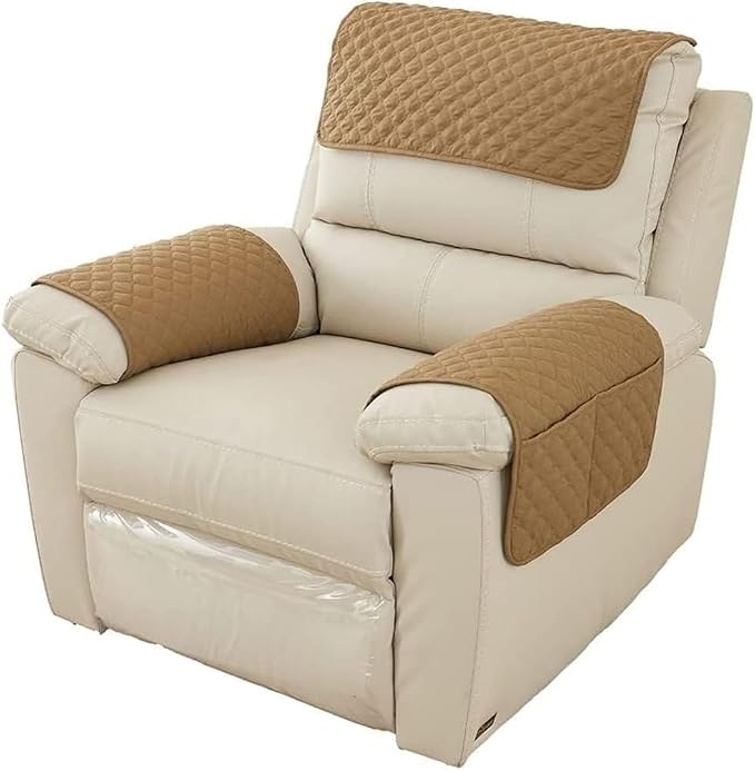 Armrest Covers Armchair Slipcover, Couch Arm Covers Recliner Covers with Storage Pockets Armrest Protector for Chair Sofa(Camel,2 Seat | 4 Piece Set)