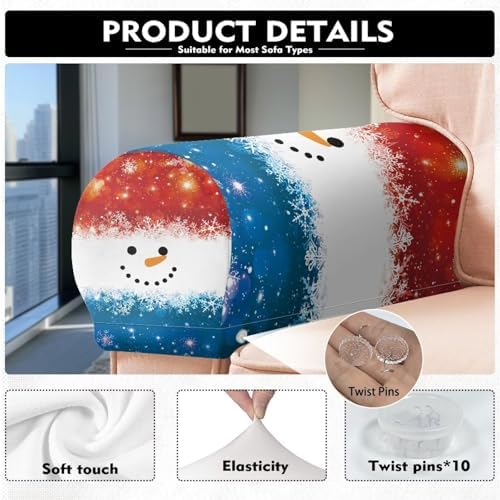 Couch Arm Covers Christmas Snowman Chair Covers Armchair Soft Furniture Protector Scratch-Resistant Sofa Arm Covers Christmas Decoration