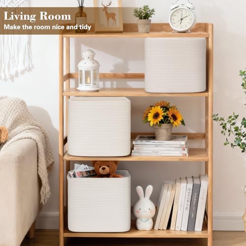 15×13 Inch Storage Cubes, 3 Pack Cube Storage Bins for Organizing, Cotton Rope Woven Baskets for Shelves, Bathroom, Kids Room, Closets, Baby Nursery