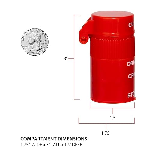 EZY DOSE 3 Compartment Pill Crusher, Cutter and Grinder, Daily Usage, Safely Cut Pills, Vitamins, Tablets, Accurate and Easy Cutting, Stainless Steel Blade, Removable Drinking Cup, Red, BPA Free