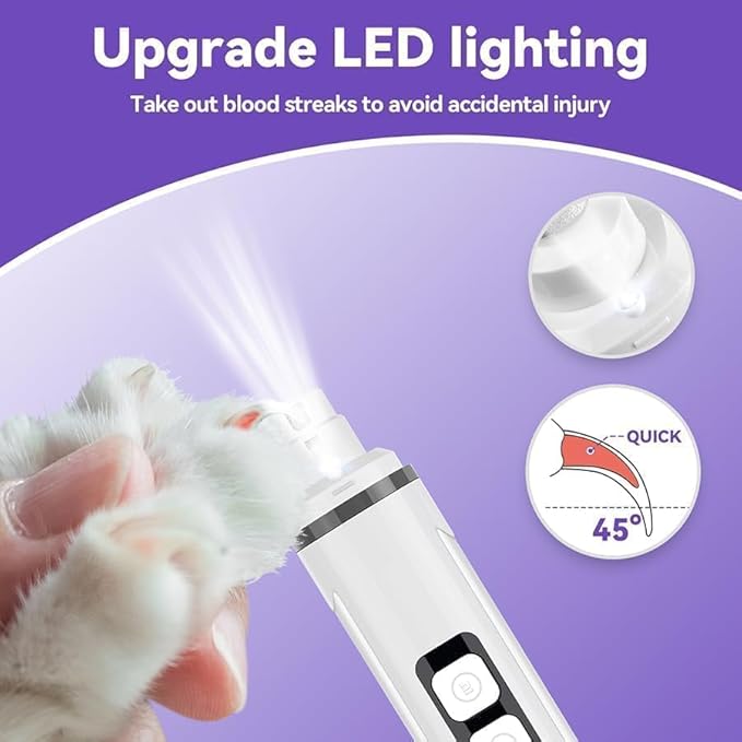 Dog Nail Grinder Quiet- Cat & Dog Nail Grinder with LED Light & Battery Display & Upgrade Grinding Head - Painless Dog Nail Trimmers for Small to Large Pets, Thick Nails, and Sensitive Paws