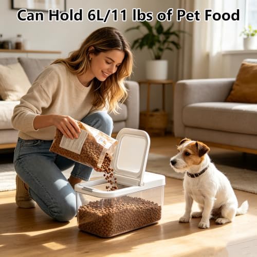 YEXEXINM Pet Food Storage Container with Lid & Scooper 5-7.5lbs/6L Dog Food Storage Container Clear Airtight Cat Food Storage Container BPA Free Dog Treat Container Store Dry Food for Pantry Kitchen