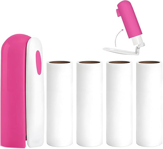 Mini Lint Roller Travel Size, Reusable Portable Lint Roller for Clothes, Travel Essentials with 150 Sheets Refillable, Sticky Small Pet Hair Remover for Purse Bag Car (Rose)