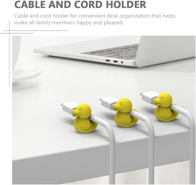 Homoyoyo Duck Self-Adhesive Cable Clips 8 Pcs Cartoon Cable Holders for Desk Wall and Car Cute Cord Management for Charger Cables and Wire Organization Compact Manager