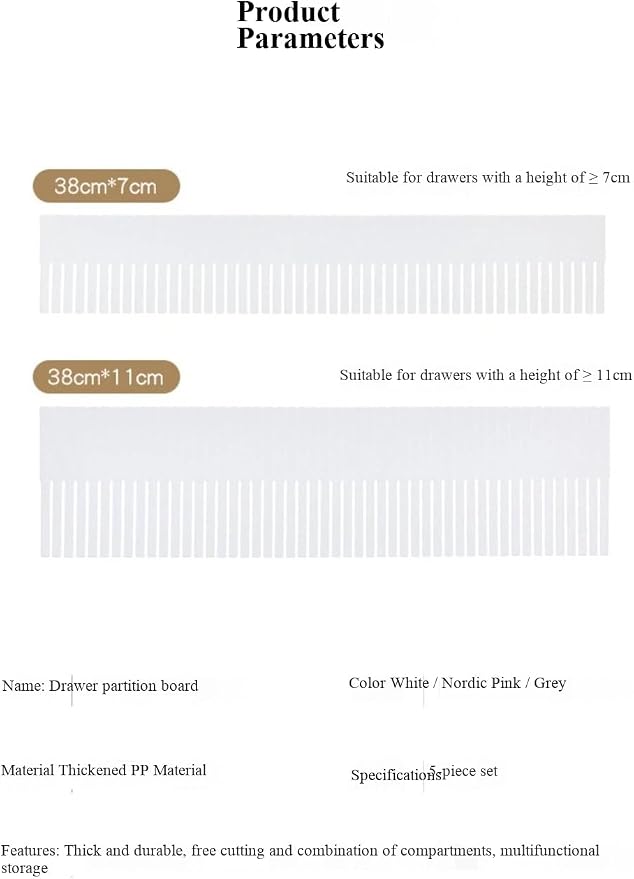 Drawer organizer partition board, suitable for kitchens, bathrooms, bedrooms, and offices