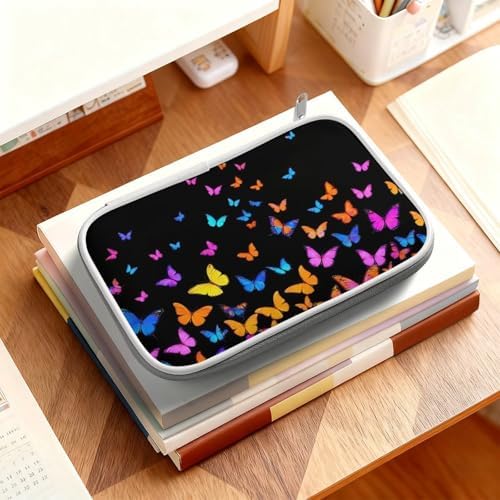 Large Cute Pencil Case, Colored Pen Pouch With Zipper Storage And Organizer Colorful Orange Monarch Butterfly