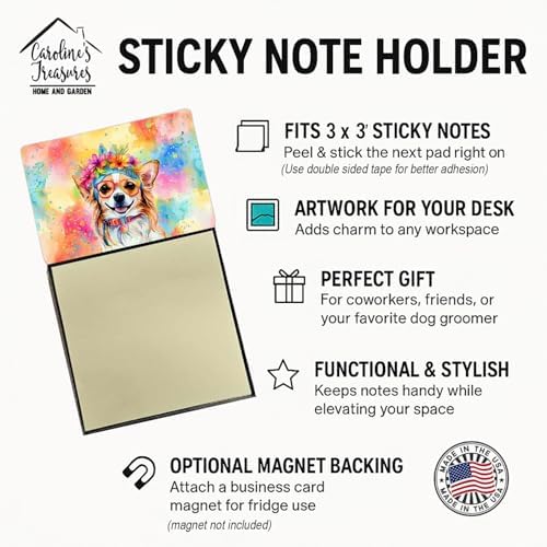 Caroline's Treasures Chihuahua Hippie Dawg Sticky Note Holder Refillable Dispenser Self-Sticky Note Pads, Memo Pads Blank Desk Accessories