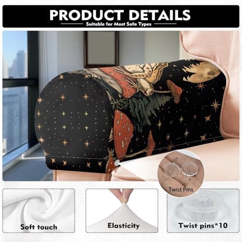Goth Mushroom Frog Arm Covers for Couch Arm Chair Covers Set of 2 Scratch-Resistant Sofa Arm Covers Furniture Protector for Chairs and Sofas Home Decoration