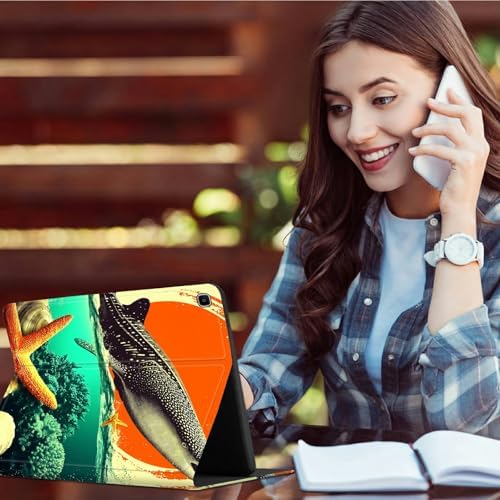 for Samsung Galaxy Tab A 10.1" 2019 SM-T510/T515/T517 Case | Slim Leather Smart Cover with Multi-Angle Anti-Slip Stand [Auto Wake/Sleep] Shell for Women Men, Whale Sunset Starfish