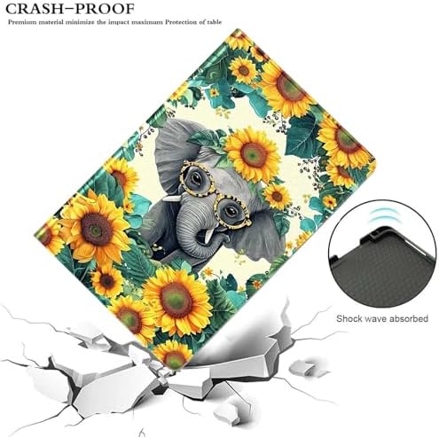 for Samsung Tab A9 Plus/A9+ 10.9 Inch 2023 (SM-X210/X216/X218) Tablet Case,Premium Leather Folio Stand Auto Wake/Sleep,Multiple Viewing Stand,Cute Elephant Sunflowers