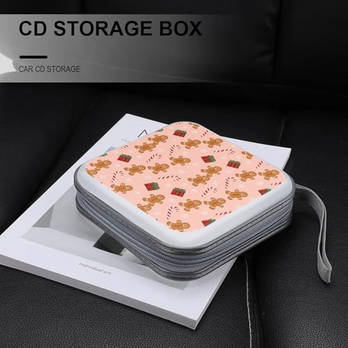 Protective DVD Case Holder Pink Gingerbread Christmas, 40-Capacity Hard Plastic Binder with Zipper, Portable CD Organizer for Car Home