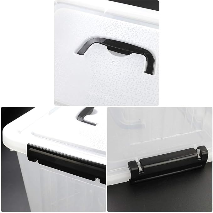 Cand 12 Quart Lidded Storage Bin with Black Handle, Plastic Latching Boxes