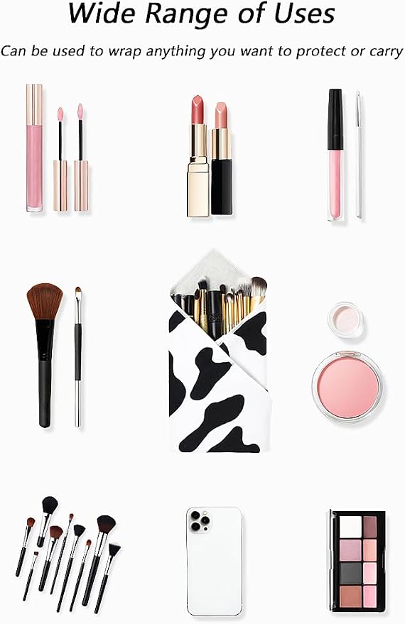 Self-Adhesive Magic Cloth Makeup Bag, Multi-Functional Cosmetic Bag, Portable Make up Wrap for Travel, Open Lay Flat Cosmetic Pouch Storage Organizer for Skincare & Makeup Accessorie (Cow, 55 * 55cm)
