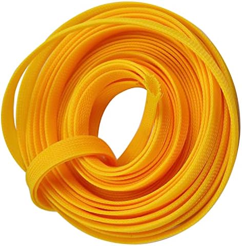 Othmro 10m/32.8ft PET Expandable Braid Organizing Cable Sleeving Flexible Wire Mesh Sleeve Yellow,Protects Cables from Pet Chewing and Tearing