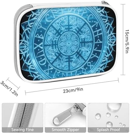 Women's Simple Thin Pencil Case Waterproof And Portable Perfect Organizer Box Bue Circle Viking Vegvisir Runic Compass