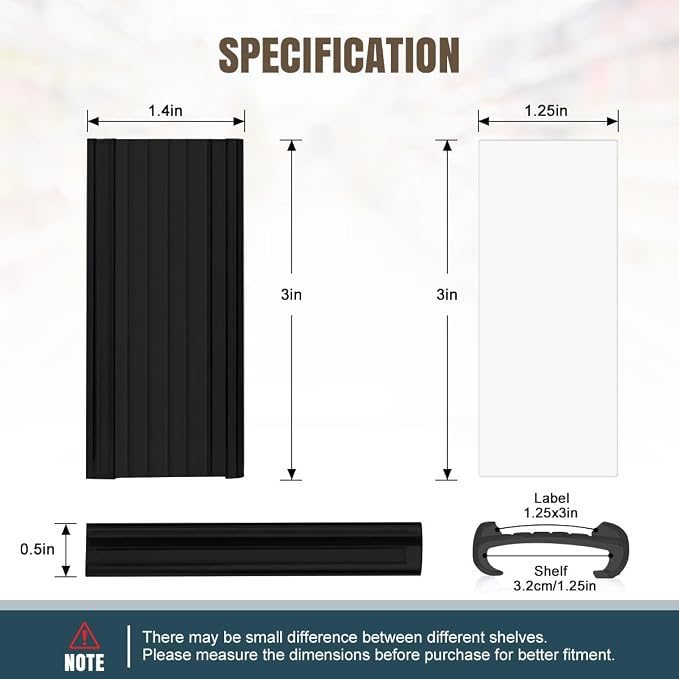 30Pcs Wire Shelf Label Holders, Black Plastic Wire Rack Label Holder,Compatible with Metro 1-1/4in Shelves, Label Area 3in Lx1.25in H (Label Paper Insert Included)
