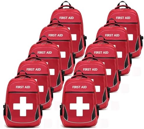 First Aid Bag Empty Red Emergency First Responder Trauma Multi-Pocket Traveling Field Trips Camping Essentials (Red, Pack of 10)