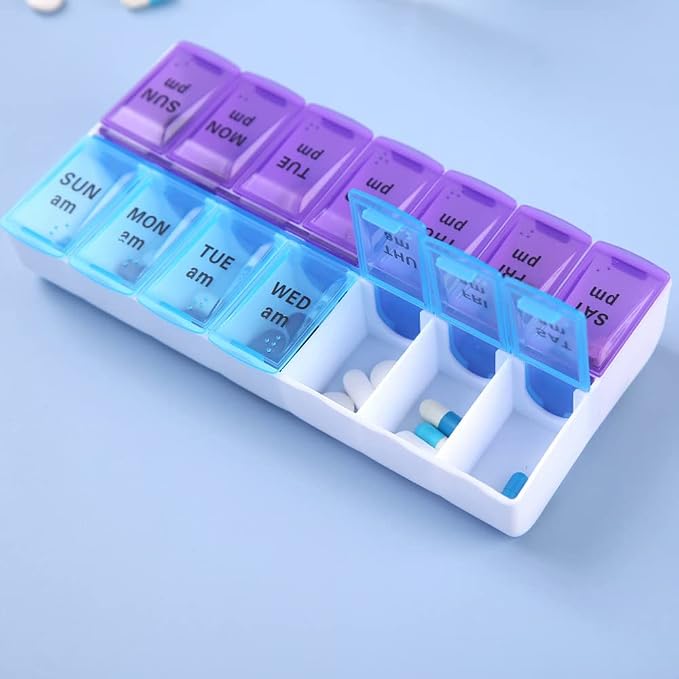 UXCONGOID Large Pill Organizer 2 Times a Day, Weekly Pill Organizer Daily Pill Box 7 Day Medicine Organizer Box, AM PM Pill Case Container Holder Pill Dispenser Travel Medication Organizer