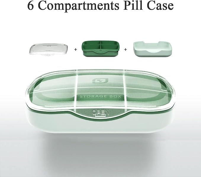 Travel Pill Organizer Box, 6 Compartment Weekly Medicine Container | Reminder for Purse Pocket, Daily Pharmacy Case, Medication Holder Dispenser for Fish Oil, Vitamin, Cod Liver Oil, Supplement