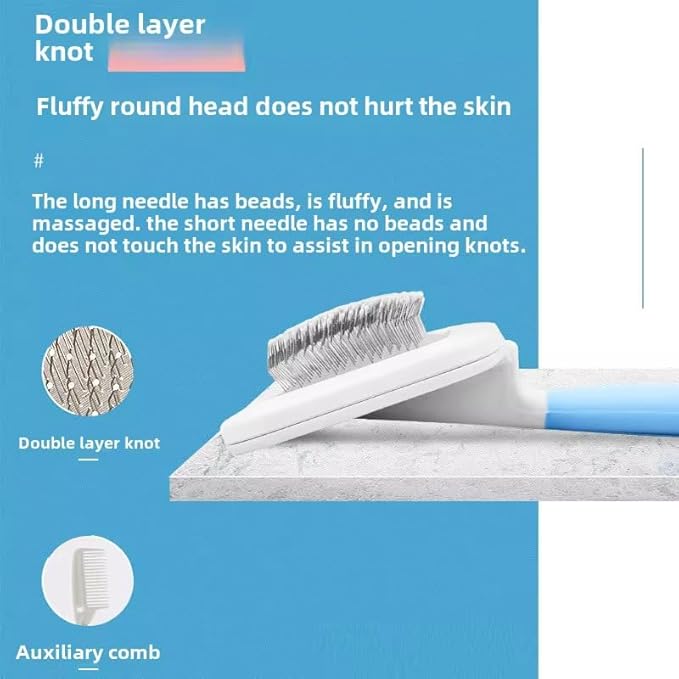 2 in1 grooming pet Slicker Brush forDe-Shedding Fine Comb for Finishing & Detail Ergoromic Handle Grip Suitable for All Hair Types Double-Layer Needle Design