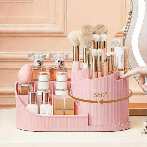Anyoifax 360 Rotating Makeup Brush Holder Make Up Brushes Organizer, Pink