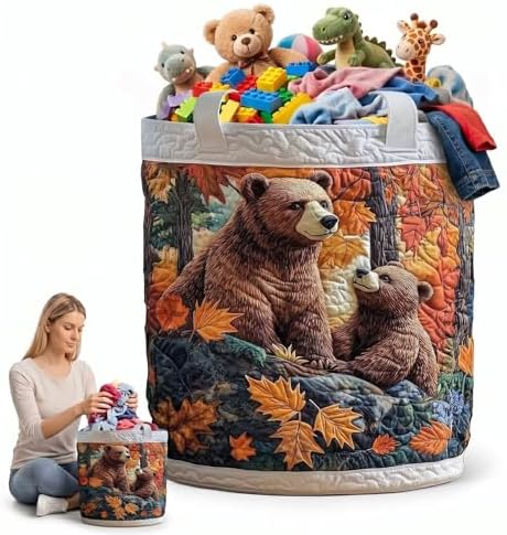 Soft Lightweight Quilted Laundry Basket, Large Boho Fabric Storage Hamper with Handles, Clothes Bin for Bedroom(20" x 28")