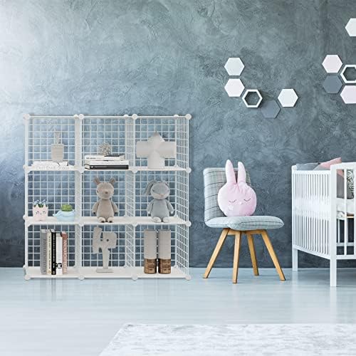 HUBSON Wire Cube Storage Organizer, Book/Toy/Craft/Potted Plants and petCloset Organizers and Storage Shelves, 9-Cube Freely Combinable Metal Grids Storage Shelf,White Plus Iron