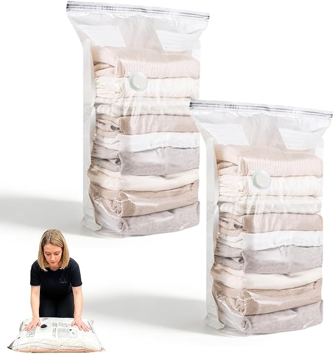 No‑Pump Vacuum Storage Bags, 2026 New Large Capacity Vacuum Bags No Pump Needed, Cube Compression Vacuum Seal Bags, Heavy-Duty Space Saver Bags for Clothes (2PCS Medium)