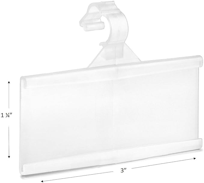 Pack of 100 - Plastic Wire Shelf Label Holder, Sign and Ticket Holder, Easy Clip Design with Tight Snap Lock Closure. Height, 1-1/4" X Width, 3" | "100 Label Inserts Included"