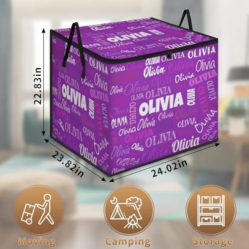 Personalized Storage Bins with Lid, Customized Name Jumbo Storage Basket Rectangle Clothes Organizer for Organizing Kids and Pets Toys Shelf Closet, Dark Voilet Purple Background