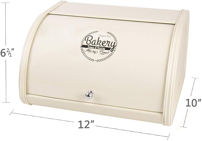 KL X458 Cream Metal Bread Box/Bin Storage Container for Kitchen Countertop | Save bread for long-lasting freshness and cream colored design decorate your kitchen