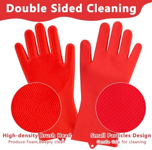 Pet Grooming Gloves—Dog Washing Gloves with High-Density Teeth, Dog Bath Scrubber with Enhanced Five Finger Design, Silicone Gloves for Dogs and Cats Bathing, Massage (Bright Red)
