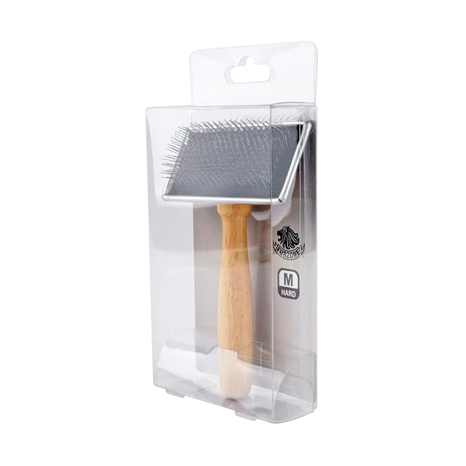 Furzone Wooden Slicker Brush - Stainless Steel Hard Pins for Dogs (Size M)