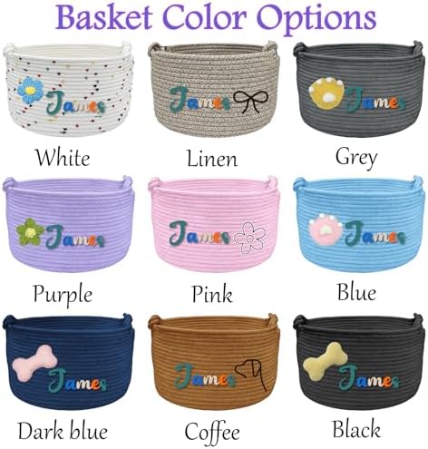 Personalized Dog Cat Basket Custom Embroidery Name Storage Bin Handmade Woven Cotton Rope Organizer for Pet Supplies Toys Blankets Clothes