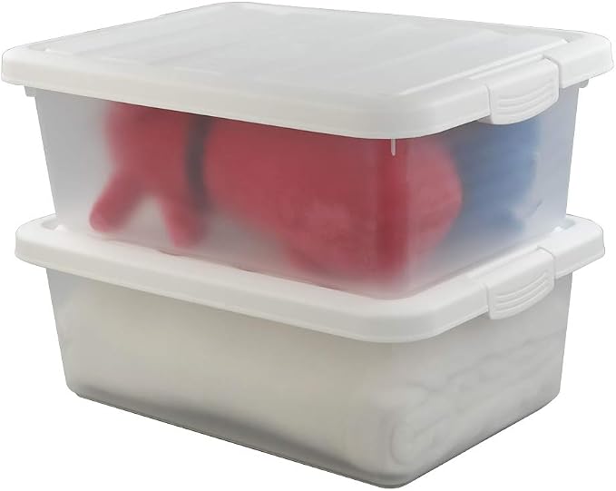 Wekioger 14 Quart Versatile Storage Organizer Bins with White Lids, 2 Packs