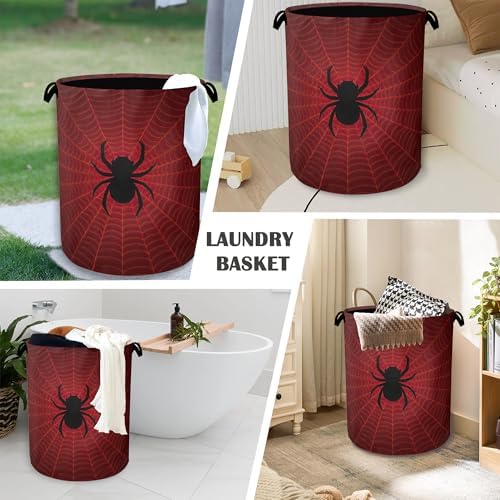 Halloween Spider Web Laundry Hamper,Dirty Clothes Laundry Basket with Handles Waterproof Oxford Cloth Storage Basket for College Dorms Bathroom Bedroom 16" x 20.8"