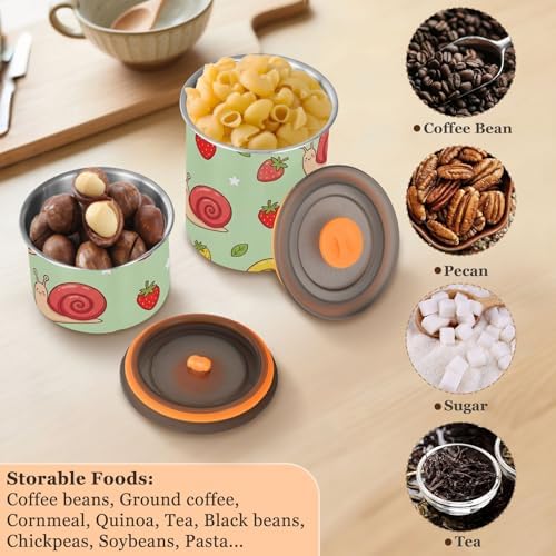 Colorful Snail Coffee Canister with Lid Airtight Food Storage Containers 17oz Stainless Steel Canisters Kitchen Food Organizer for Beans, Cereal, Pasta, Flour, Sugar, Snacks