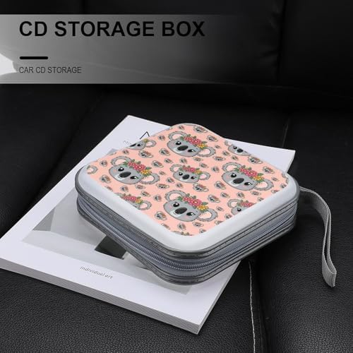 Protective 40-Capacity CD Organizer Animal Koala, Hard Case Storage Binder with Zipper, Portable Wallet for Car Home Office