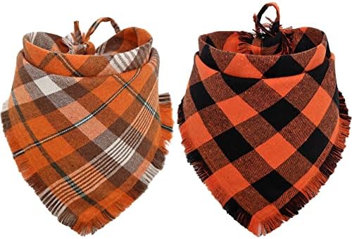 Fall Dog Bandana Autumn Thanksgiving Plaid Reversible Triangle Bibs Scarf