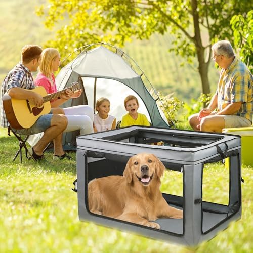 ZUKKA Collapsible Dog Crate for Medium Large Dogs Portable Waterproof Dog Crate Foldable Soft Kennel 3-Door and Mesh Windows for Indoor & Outdoor Travel,with Storage Bag