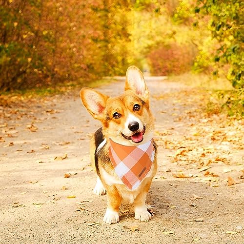 ADOGGYGO Fall Dog Bandana, Plaid Thanksgiving Bandanas for Dogs, Small