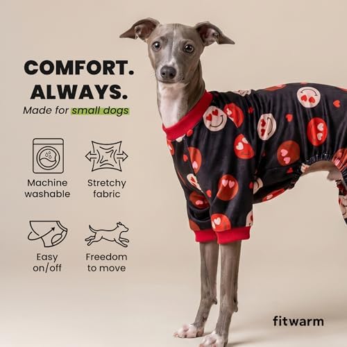 Fitwarm Hearts Eyes Smily Face Dog Pajamas, Cozy Valentines Outfit for Small Dogs Boy Girl, Festive Pet Clothes, Black, Red, XL