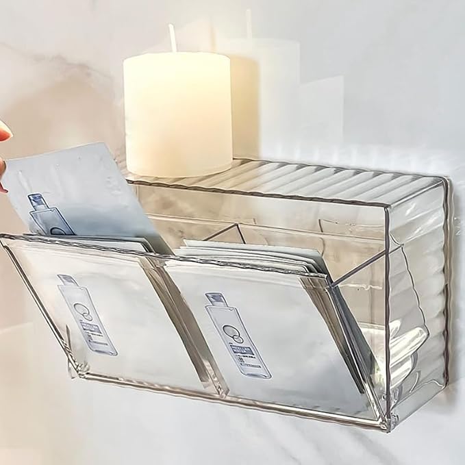 ULTECHNOVO Wall Mounted Cotton Swab Dispenser Transparent Pet | Wall Storage Organizer Box with Lid Wall Mounted Storage Box for Cotton Balls Pads Hair Ties Bathroom and Office