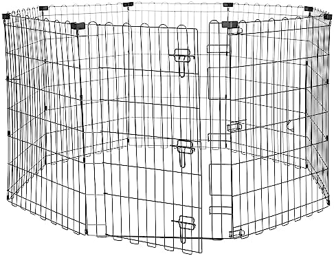 Amazon Basics Foldable Metal Exercise Dog Playpen, Indoor/Outdoor, Single Door, 8 Panels, 36 Inches, Medium, Black
