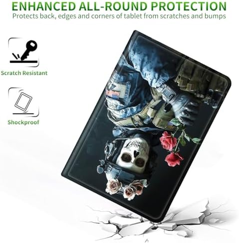 for Samsung Galaxy Tab A 8.0" 2017 SM-T380/T385 Case | Slim Leather Smart Cover with Multi-Angle Anti-Slip Stand [Auto Wake/Sleep] Shell for Women Men, Skull Man Flower